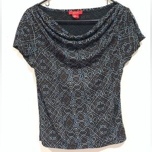 A Line Black Geometric Cowl Neck Blouse — Size S